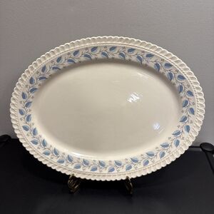 Harker Royal Gadroon Bermuda Blue Leaves Oval Serving Platter VINTAGE USA